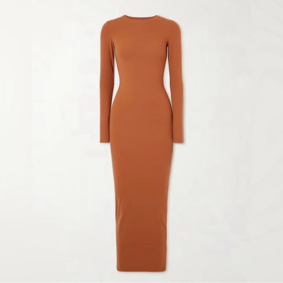 SKIMS Fits Everybody Long Sleeve Crew Mock Neck Midi Dress - Size Medium